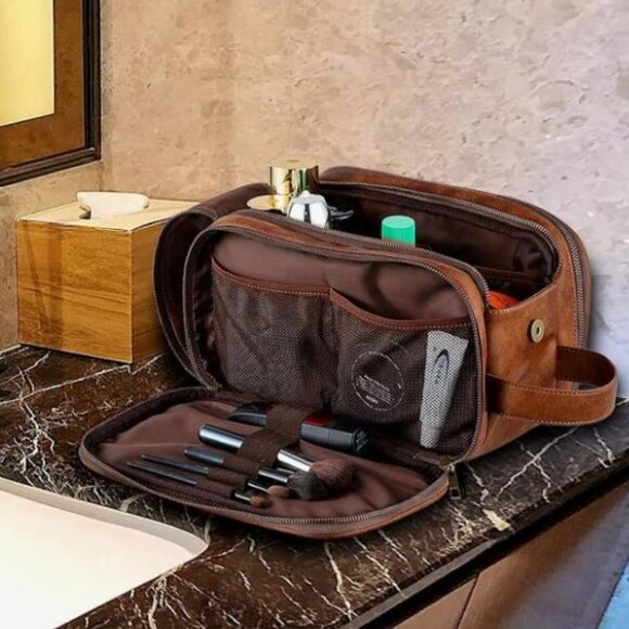 Elviros Toiletry Bag for Men Large Travel Shaving Dopp Kit Organizer PU Leather - Picture 6 of 10